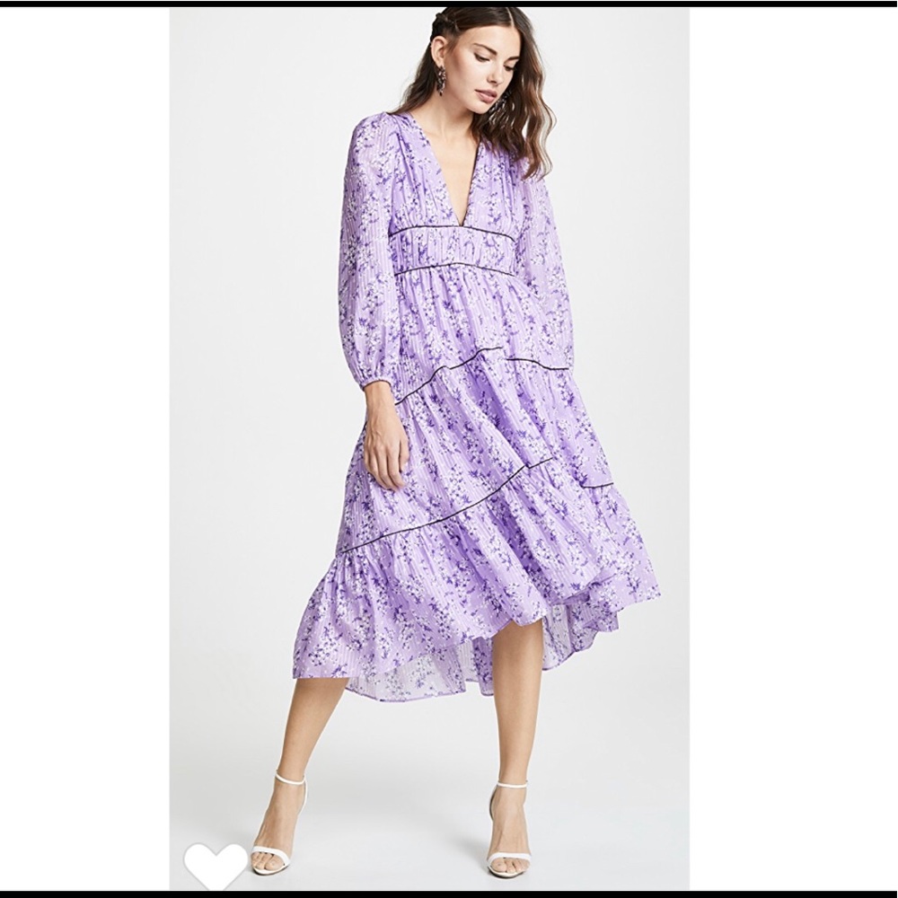 Ulla Johnson Purple Floral Midi Dress